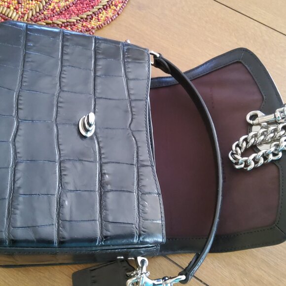New Coach Cassie 19 Croc Embossed Crossbody Handbag in Black CP138 - Picture 6 of 10